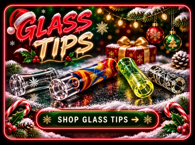 Glass Tips — neon magenta artwork with coloured glass tips